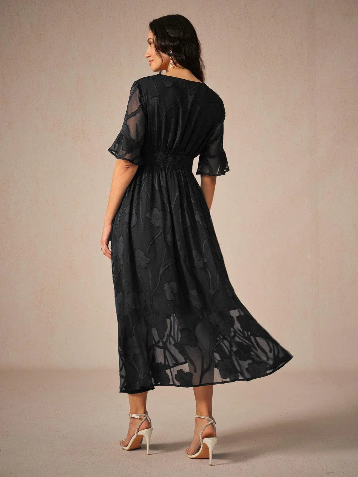 Ruffle Flutter Lace Maxi Dress