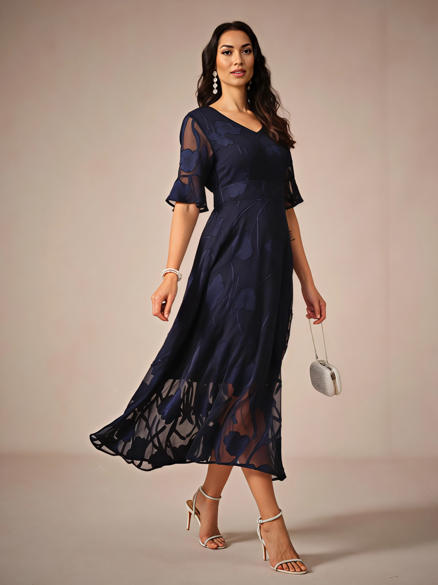 Ruffle Flutter Lace Maxi Dress