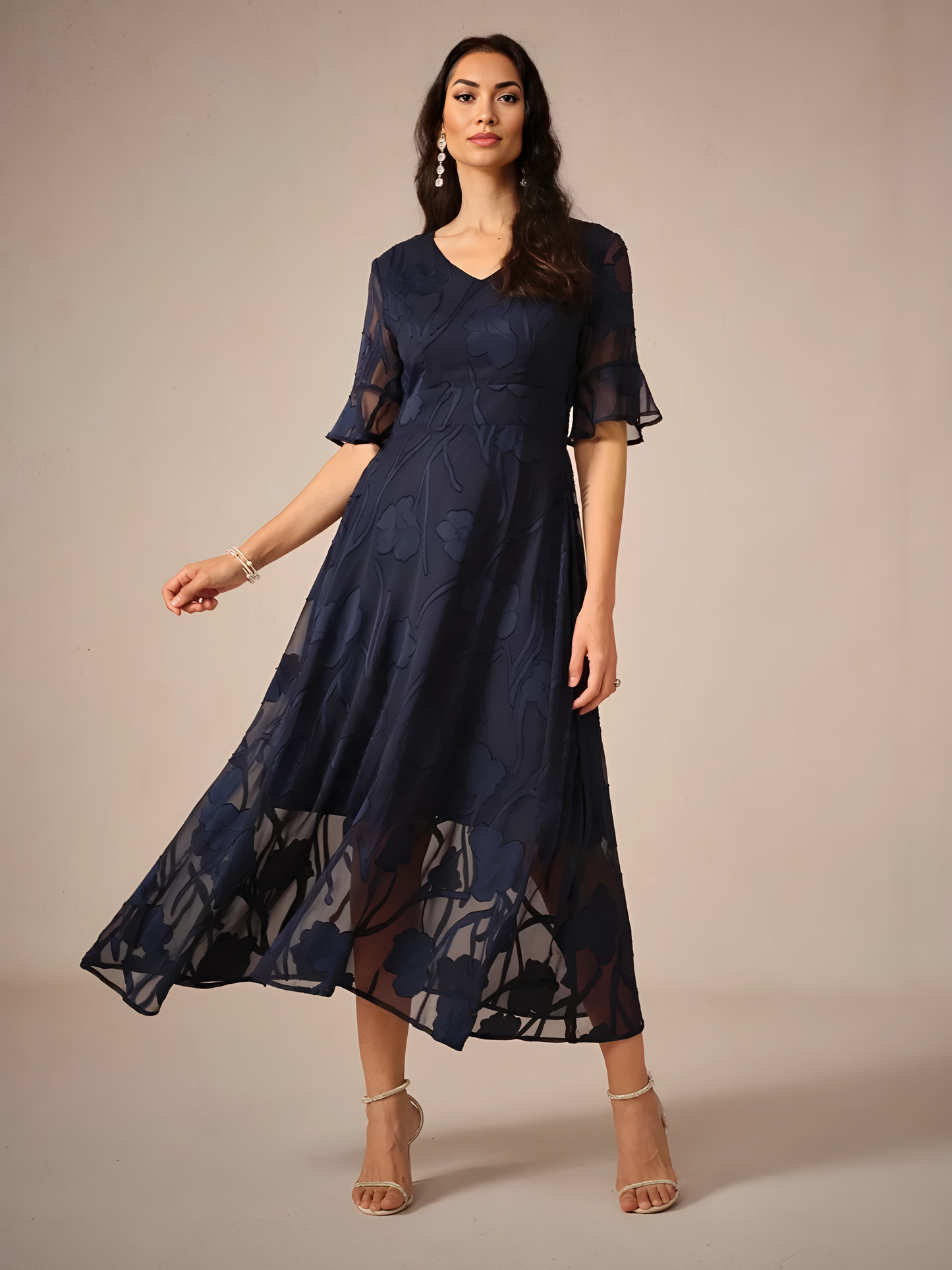 Ruffle Flutter Lace Maxi Dress