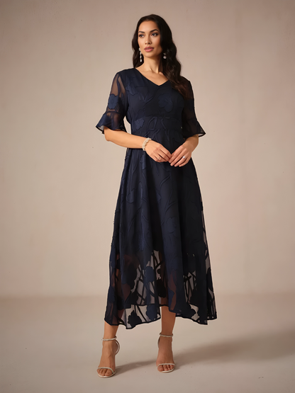 Ruffle Flutter Lace Maxi Dress