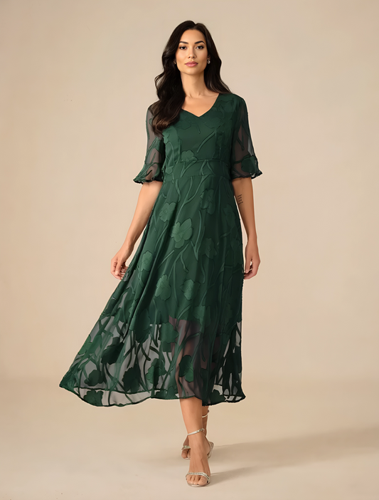 Ruffle Flutter Lace Maxi Dress