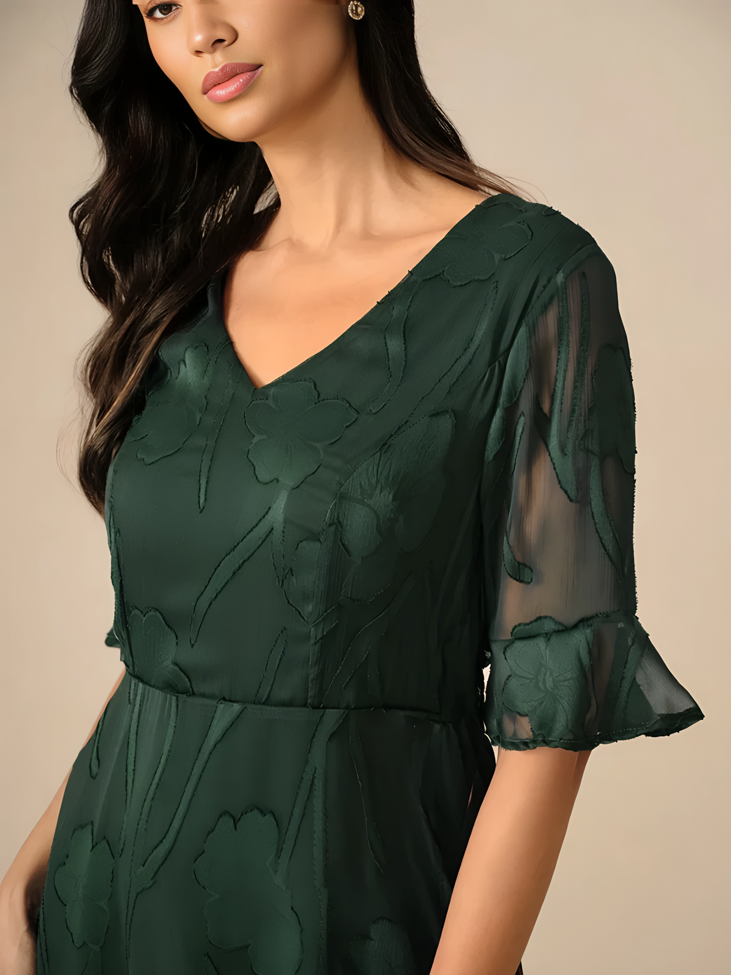 Ruffle Flutter Lace Maxi Dress