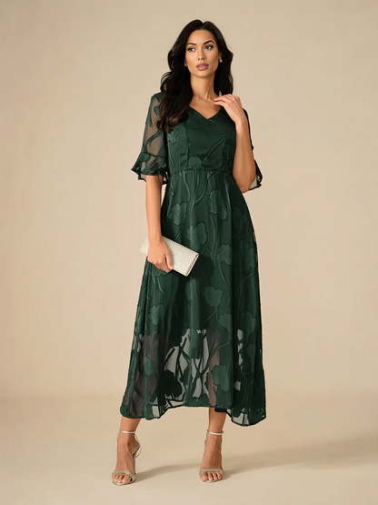 Ruffle Flutter Lace Maxi Dress