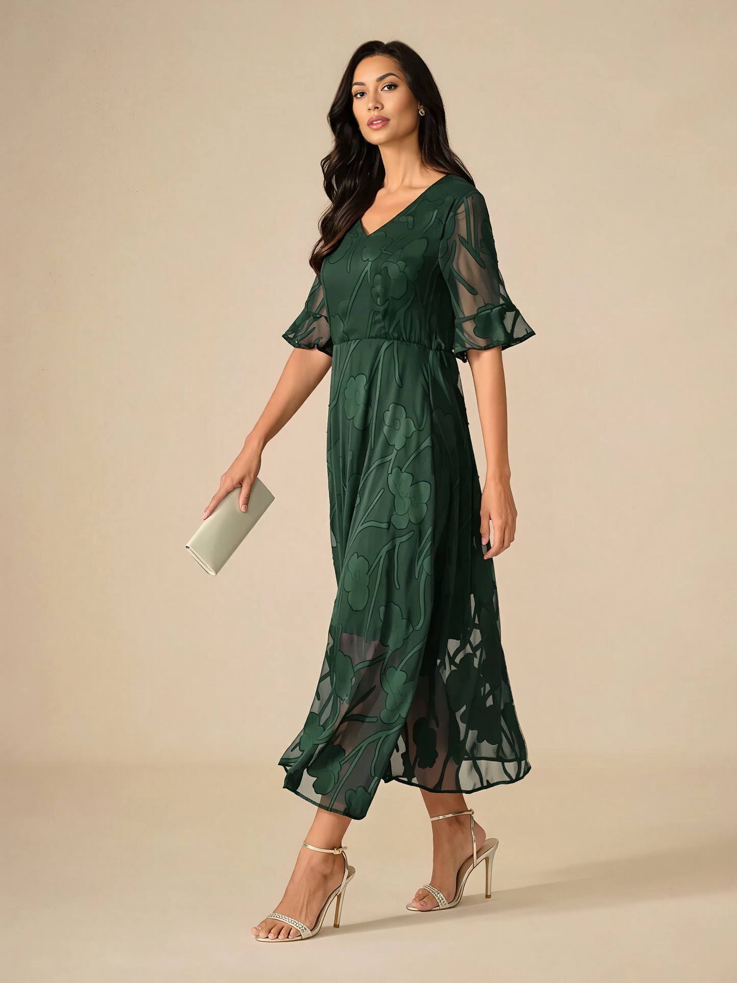 Ruffle Flutter Lace Maxi Dress