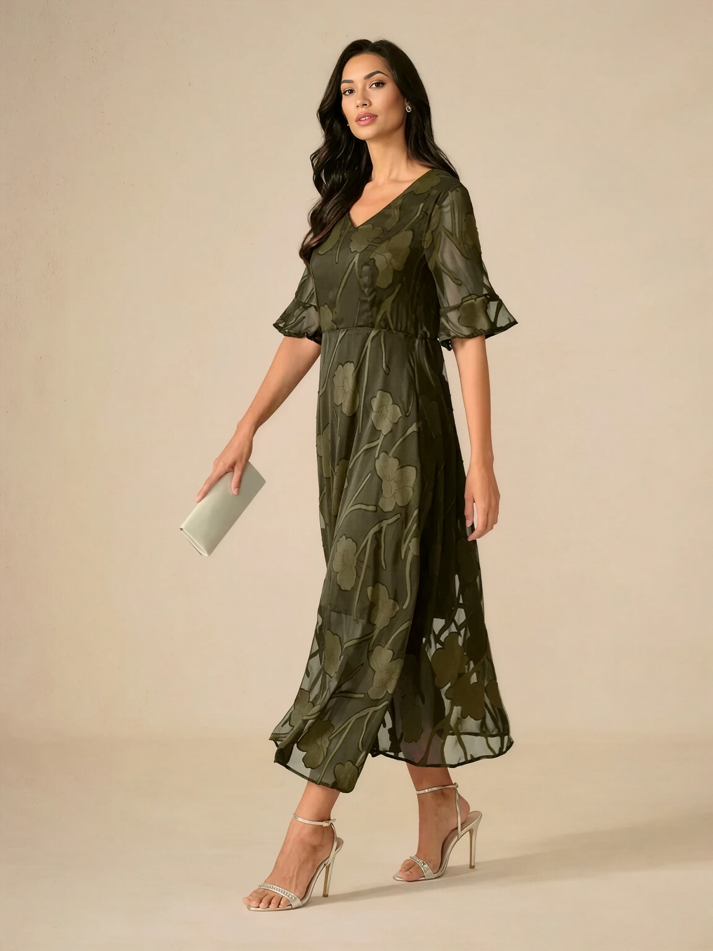 Ruffle Flutter Lace Maxi Dress