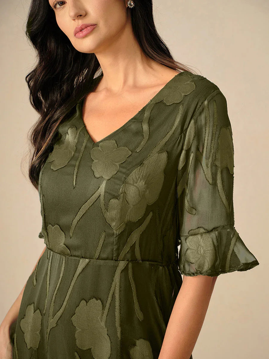 Ruffle Flutter Lace Maxi Dress