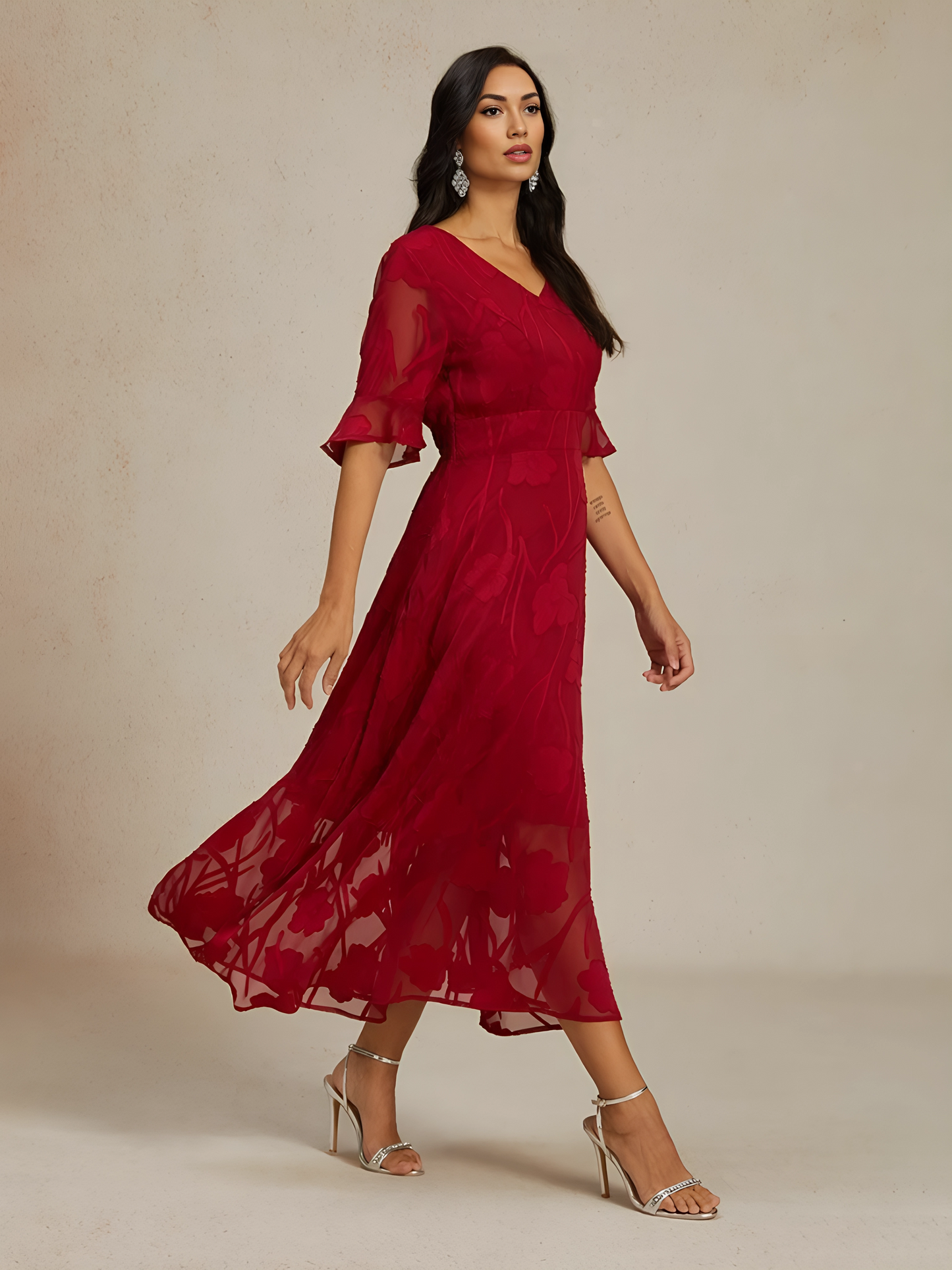 Ruffle Flutter Lace Maxi Dress