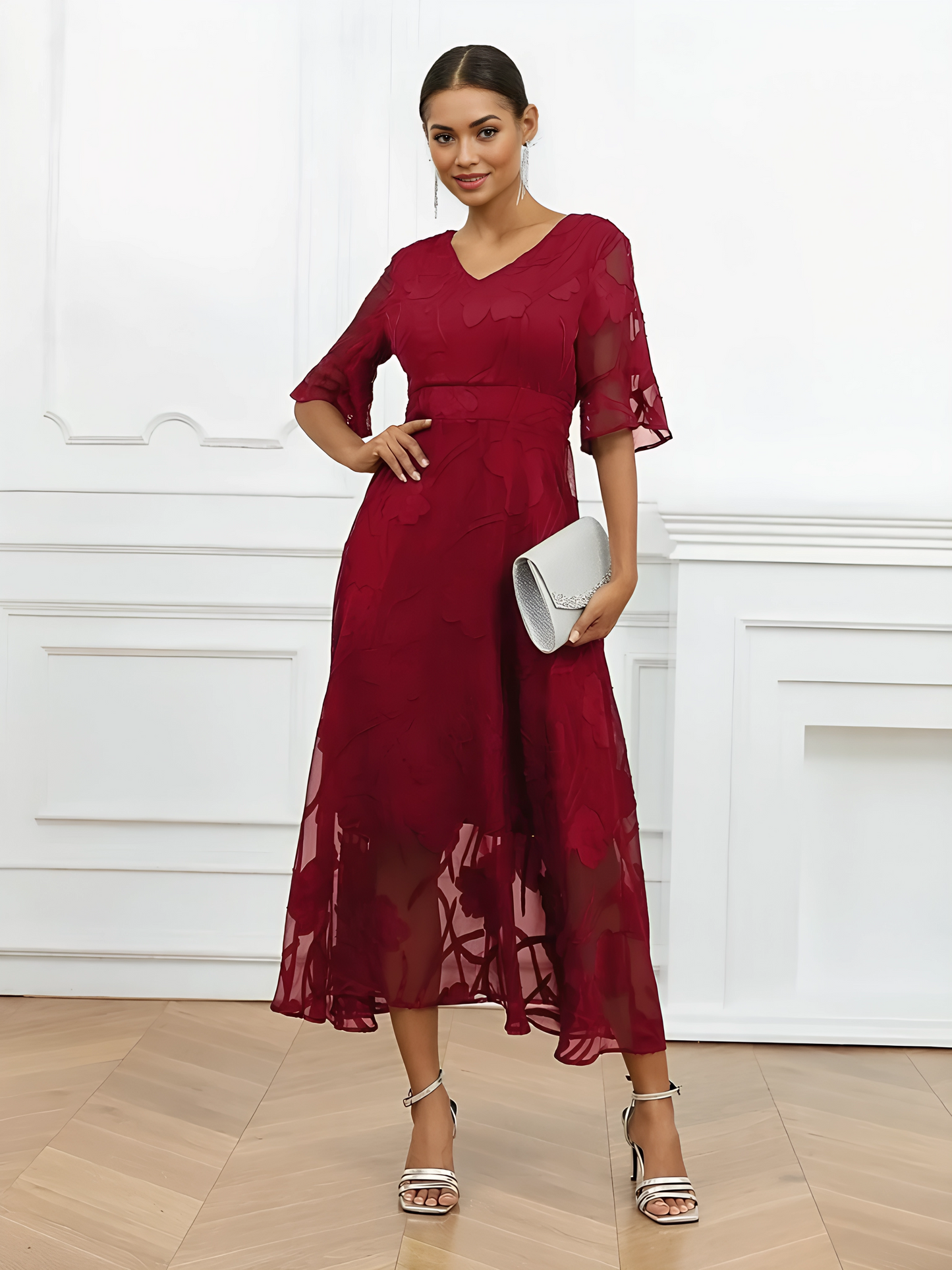 Ruffle Flutter Lace Maxi Dress