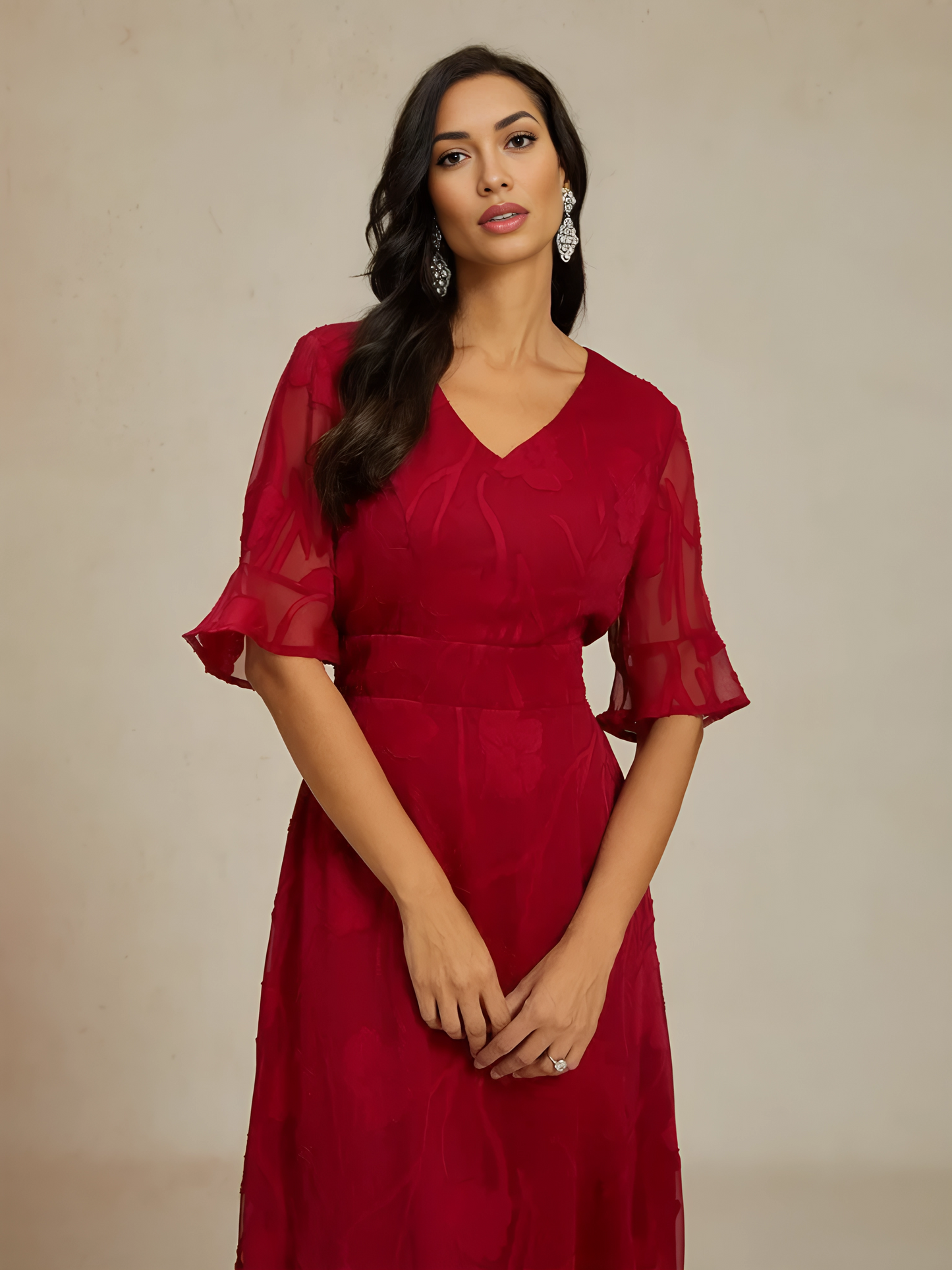 Ruffle Flutter Lace Maxi Dress