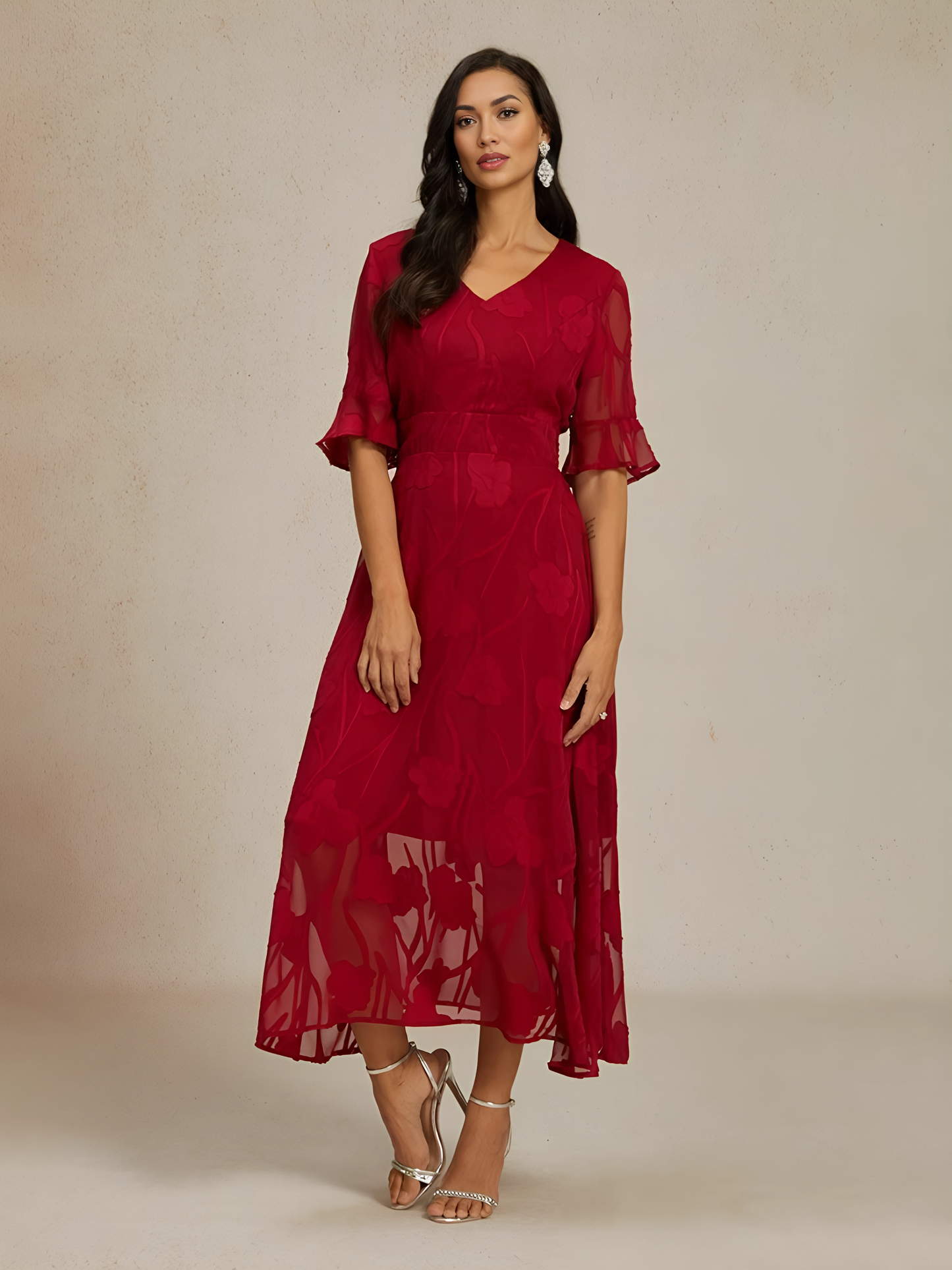 Ruffle Flutter Lace Maxi Dress