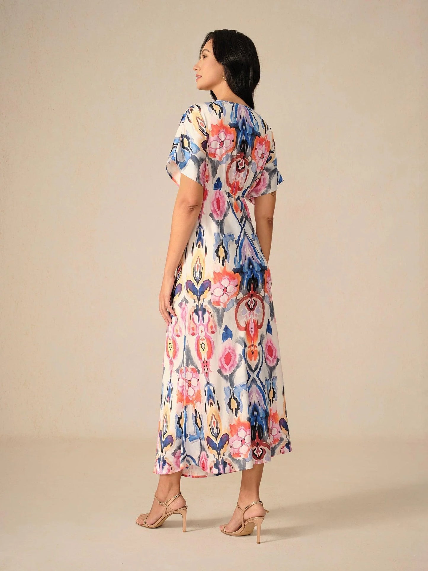 Satin Abstract Wrap Maxi Dress