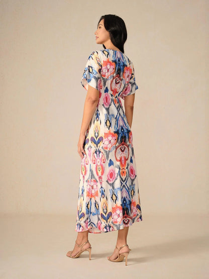 Satin Abstract Wrap Maxi Dress