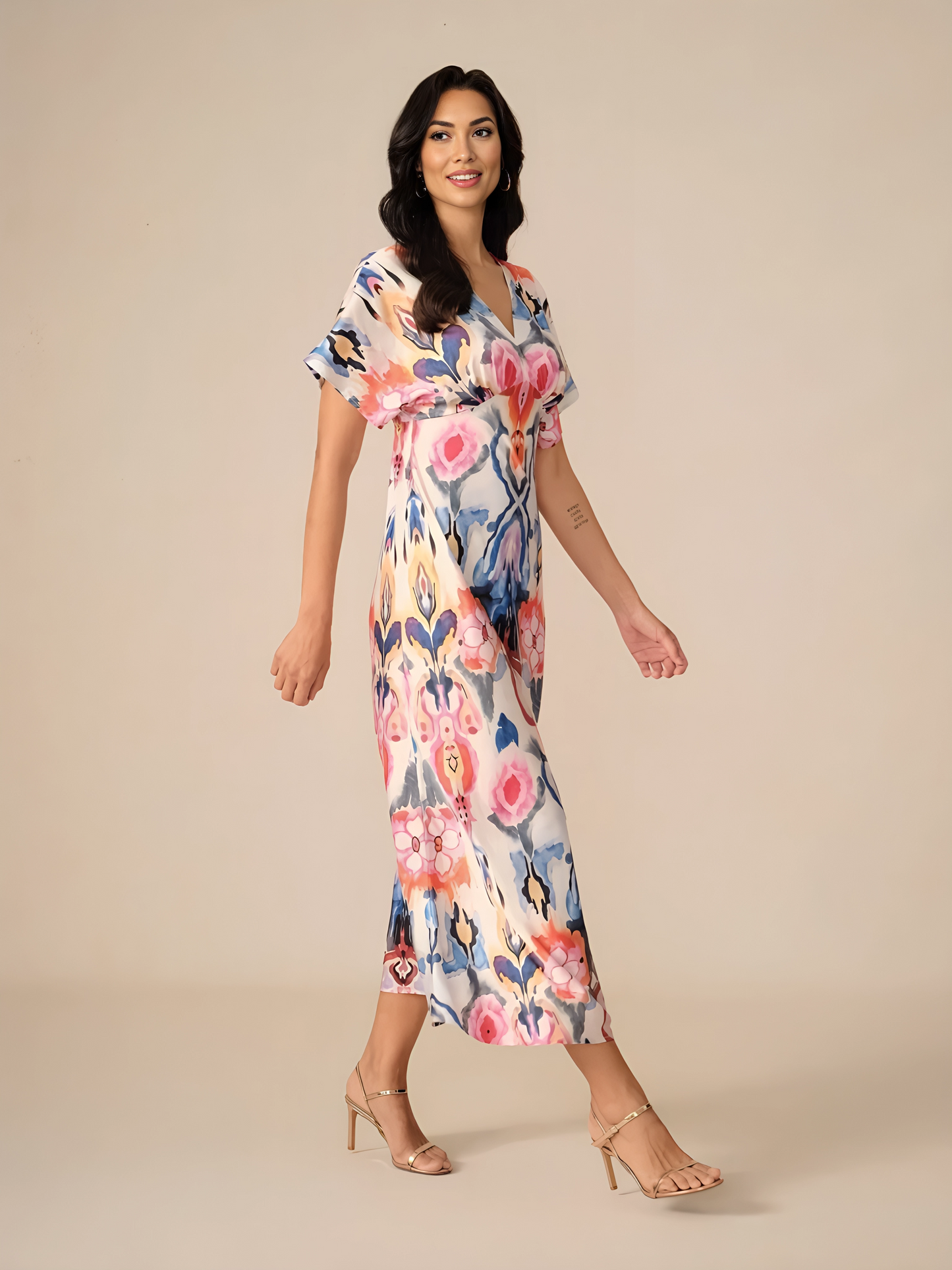 Satin Abstract Wrap Maxi Dress