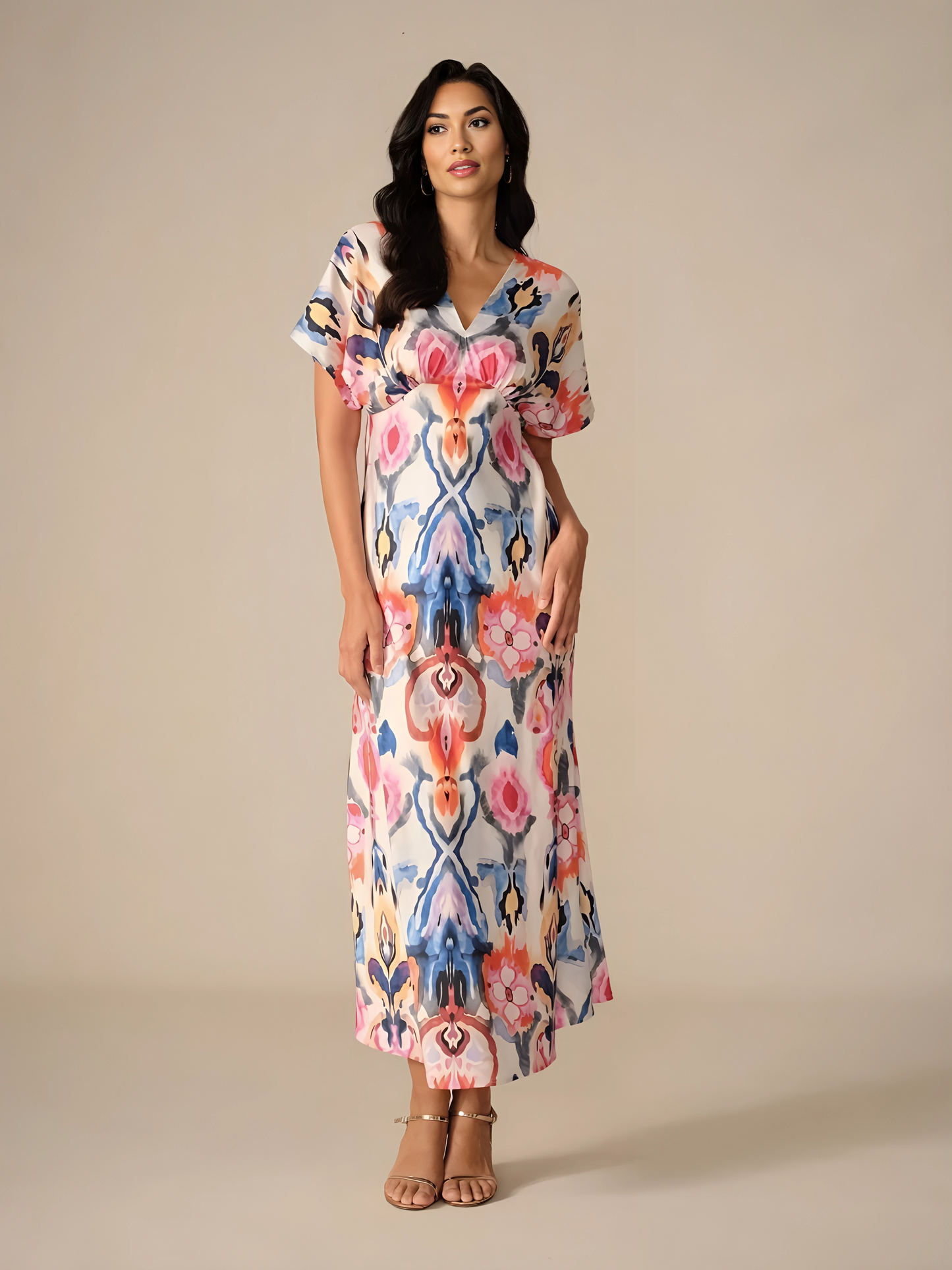 Satin Abstract Wrap Maxi Dress