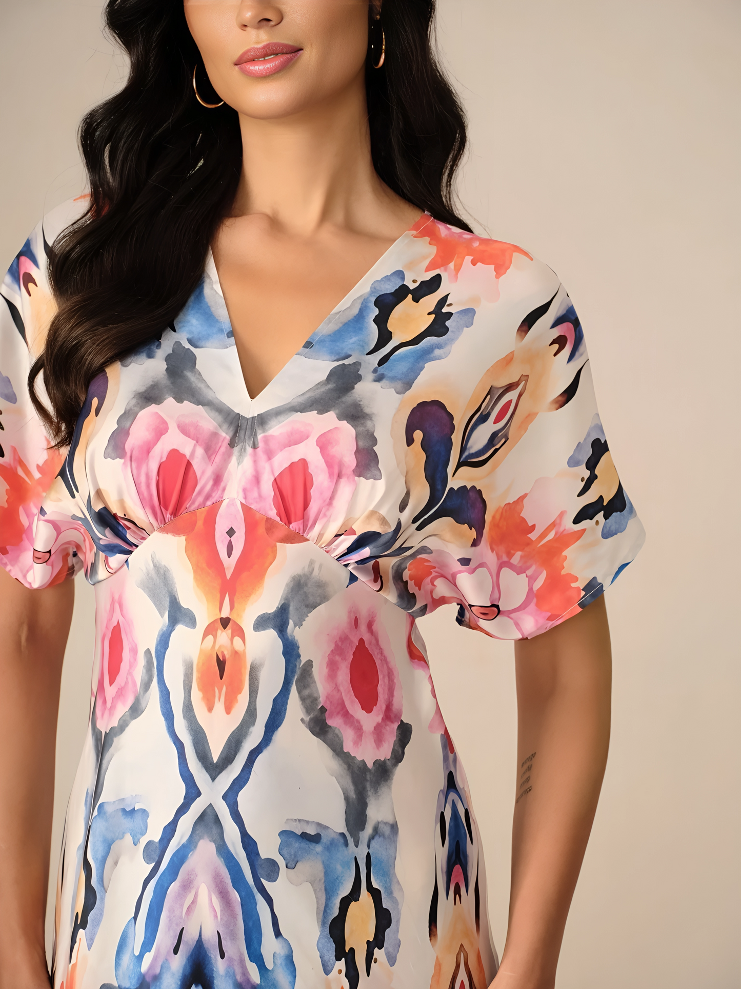 Satin Abstract Wrap Maxi Dress