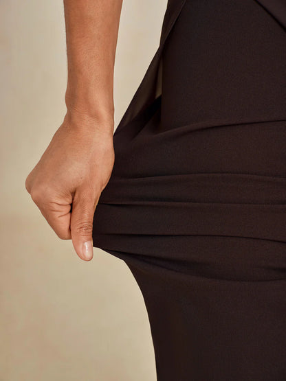 Straight-Leg Pants with Chiffon Split Overlay