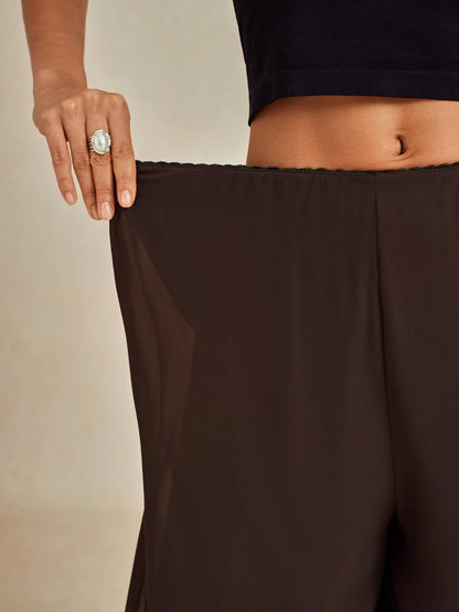 Straight-Leg Pants with Chiffon Split Overlay