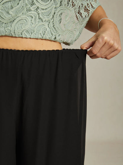 Straight-Leg Pants with Chiffon Split Overlay