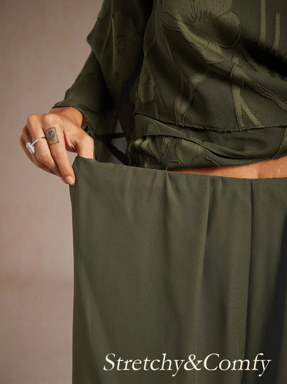 Straight-Leg Pants with Chiffon Split Overlay