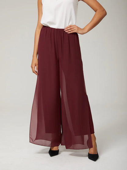 Straight-Leg Pants with Chiffon Split Overlay