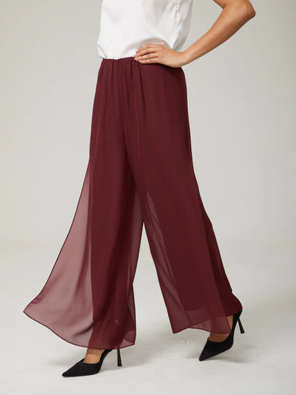 Straight-Leg Pants with Chiffon Split Overlay
