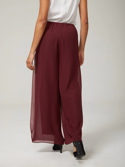 Straight-Leg Pants with Chiffon Split Overlay