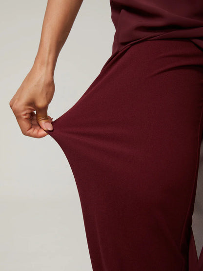 Straight-Leg Pants with Chiffon Split Overlay