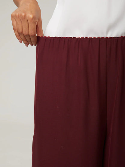 Straight-Leg Pants with Chiffon Split Overlay